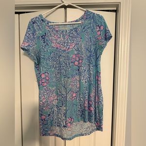 Lilly Pulitzer Etta Scoopneck Top, size S, Blue Ibiza Now You Sea Me print